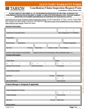 Conciliation/Claim Inspection Request Form