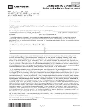 LLC Forex Account Authorization Form