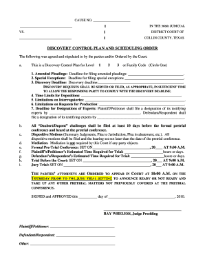 Discovery Control Plan and Scheduling Order