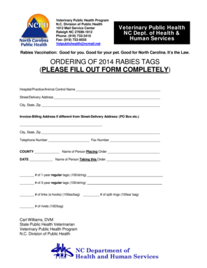 North Carolina Rabies Tag Order Form