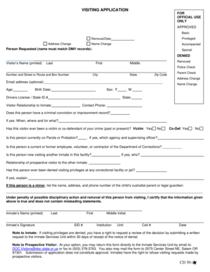 Oregon Inmate Visiting Application