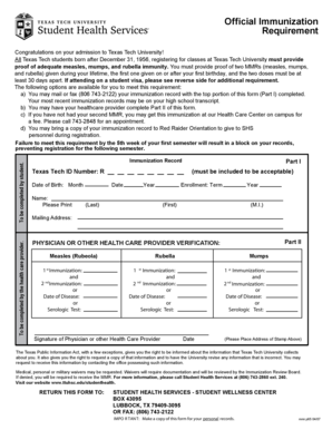 Texas Tech University Immunization Requirement Form