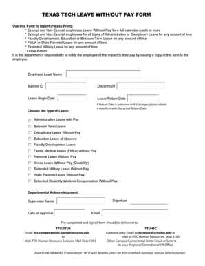 Texas Tech Leave With/Without Pay Form