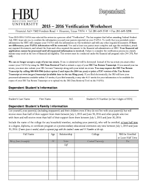 2015-2016 Verification Worksheet