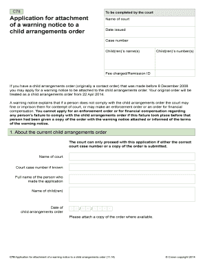 UK Child Arrangements Order Warning Notice Application