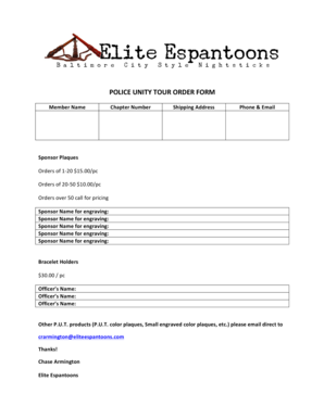 Fillable Online POLICE UNITY TOUR ORDER FORM Fax Email Print - pdfFiller