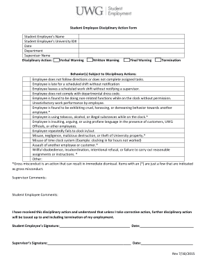 Formal write up template - Student Employee Disciplinary Action Form - The University of West ... - westga