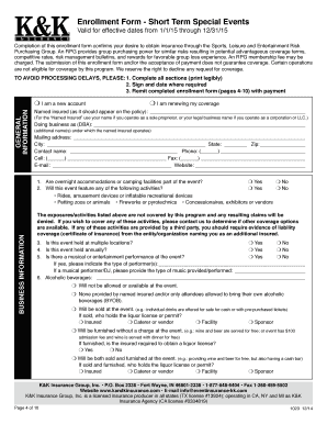 Short Term Special Events Insurance Enrollment Form