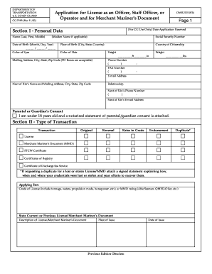 US Coast Guard License Application