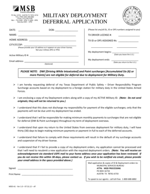 Texas Military Deployment Surcharge Deferral Application