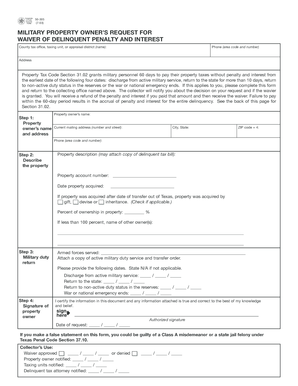 Texas Military Property Owner's Request for Waiver of Delinquent Penalty and Interest