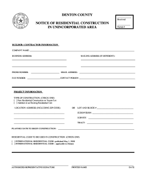 Notice of Residential Construction in Unincorporated Area