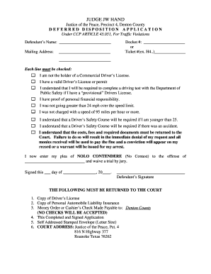Deferred Disposition Application for Traffic Violations
