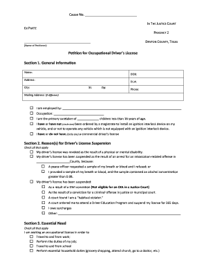 Texas Occupational Driver's License Petition