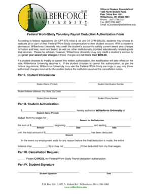 Federal Work-Study Voluntary Payroll Deduction Authorization Form ... - wilberforce