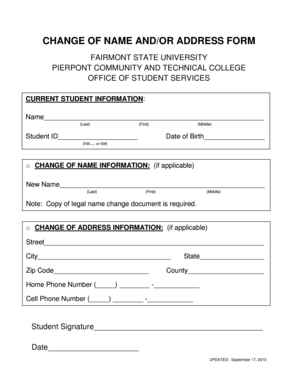 Change of Name and Address Form