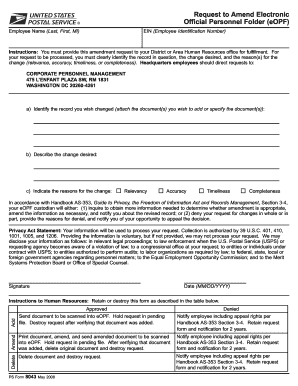 Request to Amend Electronic Official Personnel Folder