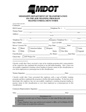 Mississippi On-the-Job Training Program Trainee Enrollment Form