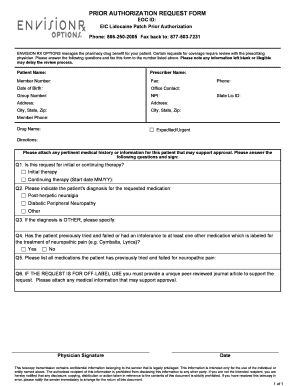 Lidocaine Patch Prior Authorization Request Form