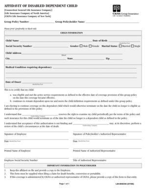 Affidavit of Disabled Dependent Child