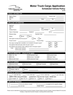 Motor Truck Cargo Insurance Application