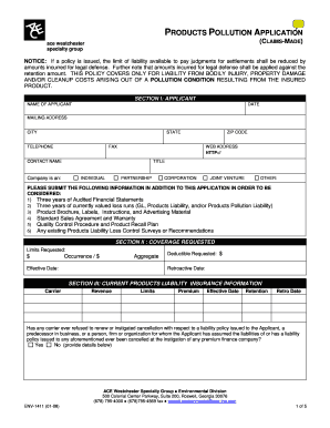 Products Pollution Liability Application