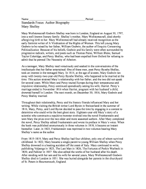 Mary Shelley Biography Worksheet