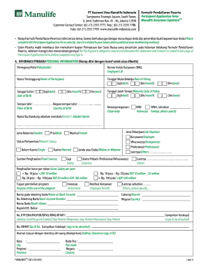 Fixtures and fittings form - Formulir Pendaftaran Peserta Manulife Karyawan Sejahtera 7 Juli 2014