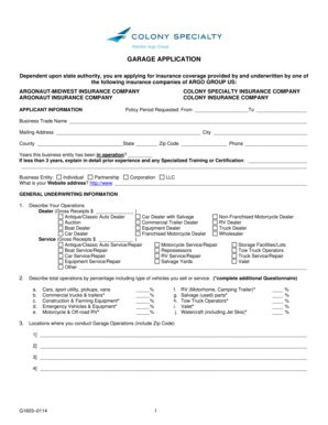 Garage Insurance Application Form