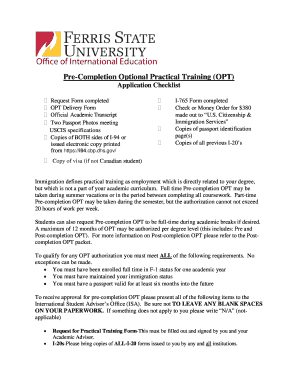 Pre-Completion OPT Application Checklist
