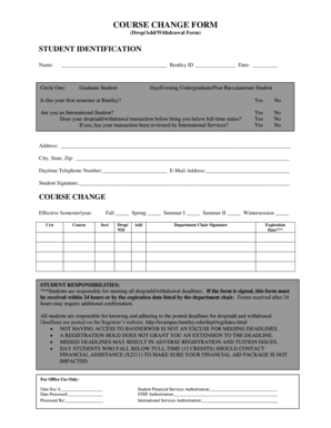 Bentley Course Change Form