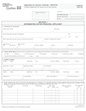 Application for Selection Certificate – Investor A-0520-FA