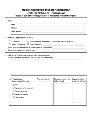 Accredited Investor Exemption Notice
