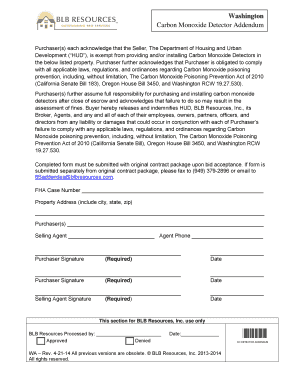 Washington Carbon Monoxide Detector Addendum