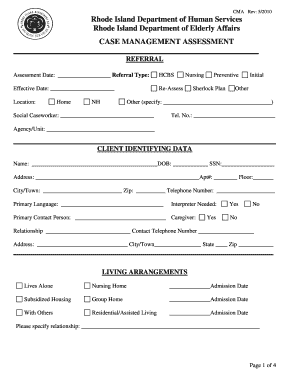 Rhode Island Case Management Assessment Form