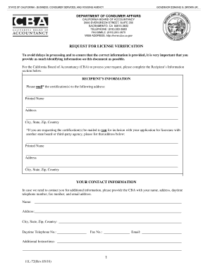 California License Verification Request Form