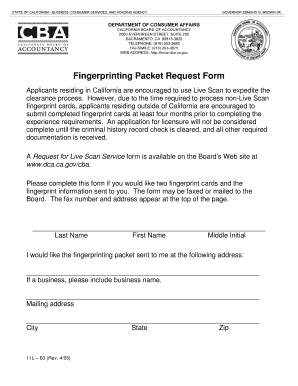California Fingerprinting Packet Request Form