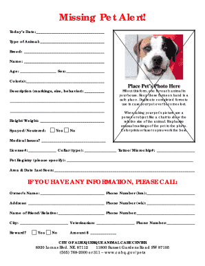 Missing Pet Alert Form