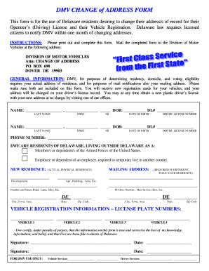 Delaware DMV Change of Address Form