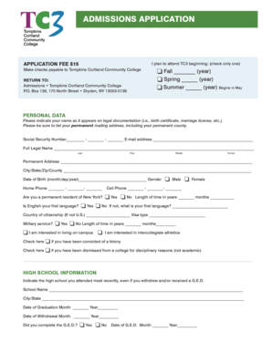 Tompkins Cortland Community College Admissions Application