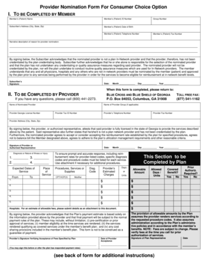 Provider Nomination Form for Consumer Choice Option