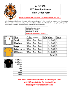 Download T Shirt Order Form