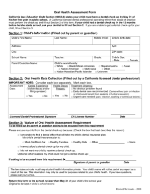 California Oral Health Assessment Form