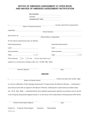 Wisconsin Amended Assessment Notice and Waiver