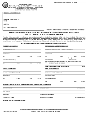 California Notice of Manufactured Home Installation