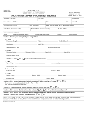 Wild Horse or Burro Adoption Application