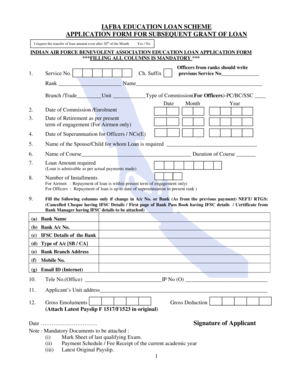 Application form for subsequent education loan - Indian Airforce - indianairforce nic