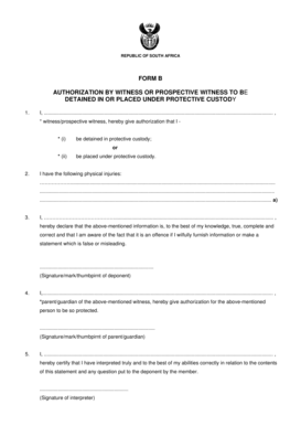 South Africa Witness Protective Custody Authorization Form