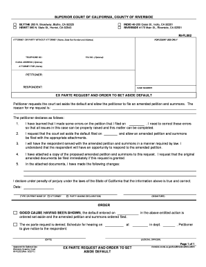 Ex Parte Request and Order to Set Aside Default