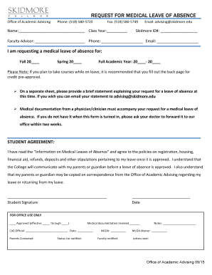 Application for leave in college - Medical Leave of Absence Application - Skidmore College - skidmore